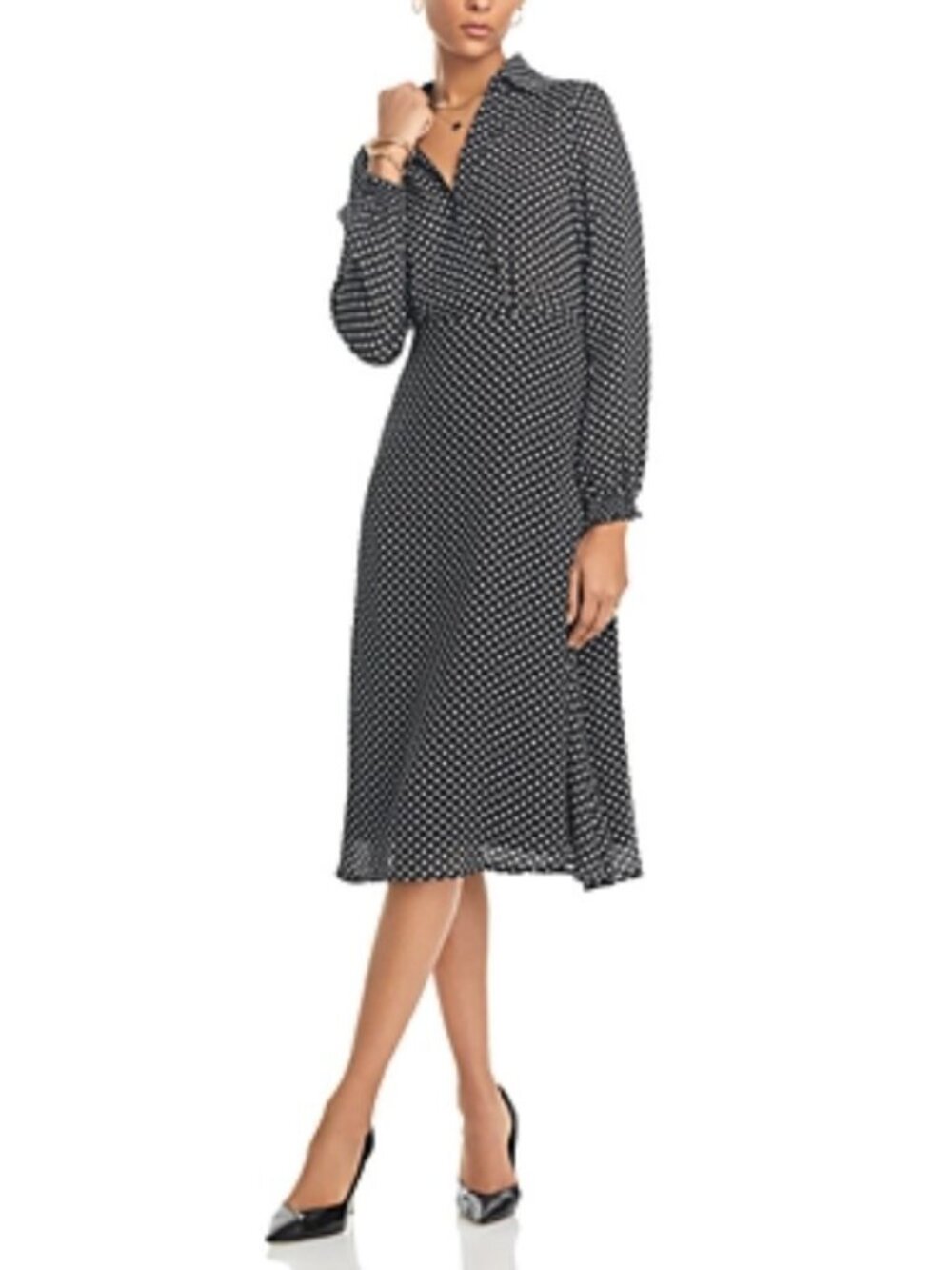 Koko + Mason V Neck MIDI Dress Black White Size S